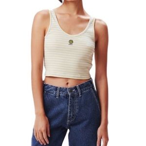 Obey Sunny yellow stripe tank with embroidered sun size medium